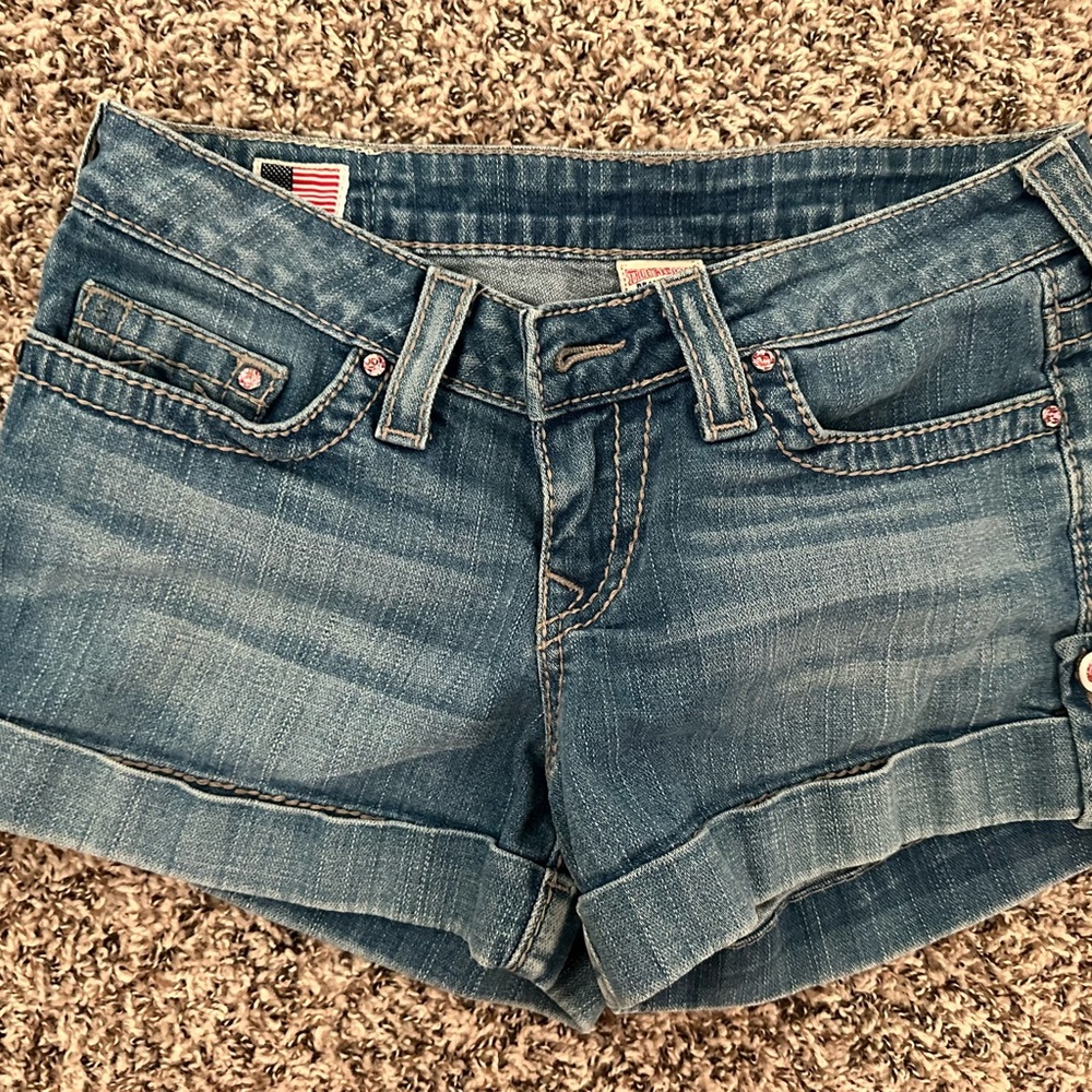 True Religion Pink Stiched Denim Shorts - Picture 2 of 4